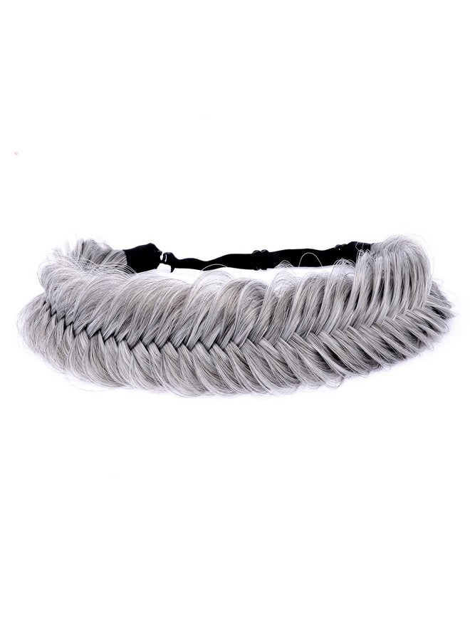 DIGUAN Wide Fishtail 2 Strands Synthetic Hair Braided Headband Classic Chunky Plaited Braids Elastic Stretch Hairpiece Women Girl Beauty Accessory59G Bohemian (Salt And Pepper) - Image 1