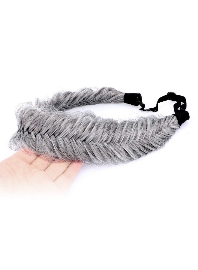 DIGUAN Wide Fishtail 2 Strands Synthetic Hair Braided Headband Classic Chunky Plaited Braids Elastic Stretch Hairpiece Women Girl Beauty Accessory59G Bohemian (Salt And Pepper) - Image 2