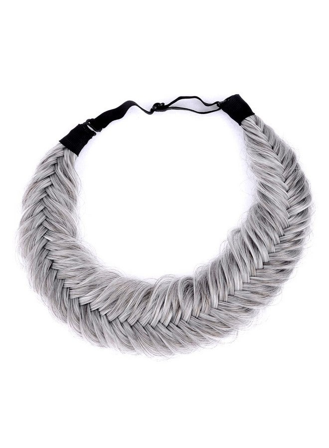 DIGUAN Wide Fishtail 2 Strands Synthetic Hair Braided Headband Classic Chunky Plaited Braids Elastic Stretch Hairpiece Women Girl Beauty Accessory59G Bohemian (Salt And Pepper) - Image 3