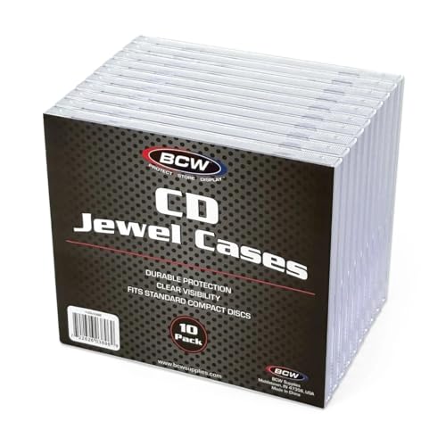 BCW CD Jewel Cases  10 Pack  Clear CD Cases for Standard Discs  Durable Plastic Storage and Replacement Jewel Case