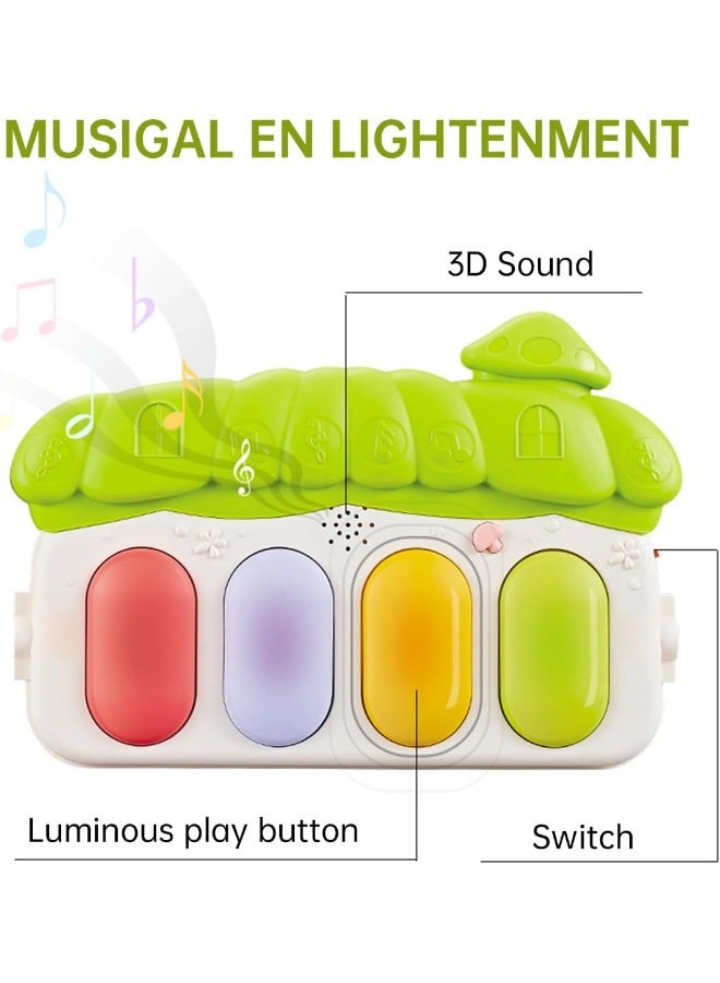 ECVV Foldable Baby Piano Play Mat with Lights & Growth Ruler (0–55 cm) | 50 Music Tracks, 4 Removable Toys & Mirror | Infant Kick & Tummy Time Gym – Green - Image 4