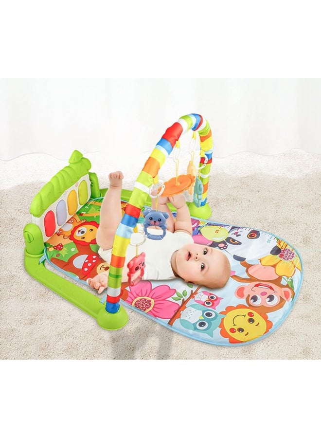 ECVV Foldable Baby Piano Play Mat with Lights & Growth Ruler (0–55 cm) | 50 Music Tracks, 4 Removable Toys & Mirror | Infant Kick & Tummy Time Gym – Green - Image 3