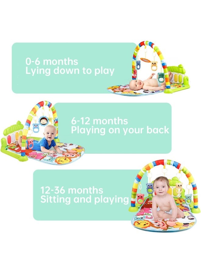 ECVV Foldable Baby Piano Play Mat with Lights & Growth Ruler (0–55 cm) | 50 Music Tracks, 4 Removable Toys & Mirror | Infant Kick & Tummy Time Gym – Green - Image 5