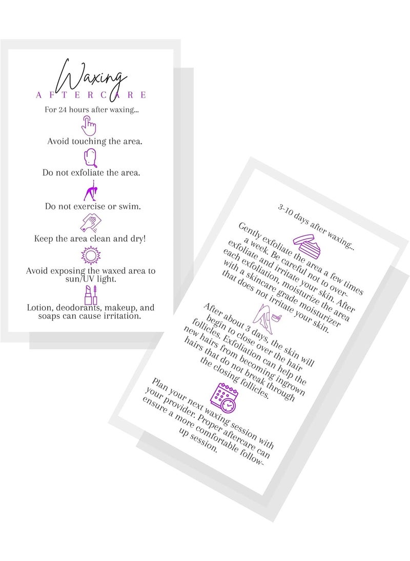 Boutique Marketing LLC - Boutique Marketing LLC Waxing Aftercare Cards | 50 Pack | Size 2 x 3.5” inches Business Card Size | Hair Removal Aftercare Kit | White with Purple Design - Image 1
