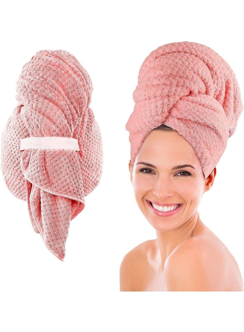 Large Microfiber Hair Towel Wrap for Women, Anti Frizz Hair Drying Towel with Elastic Strap, Fast Dry | Super Absorbent | Quick Dry Hair Turban for Wet, Curly, Long & Thick Hair -Blue (Pink) - Image 1