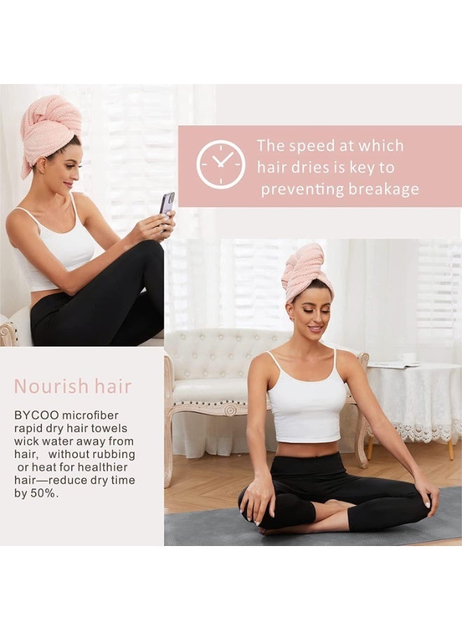 Large Microfiber Hair Towel Wrap for Women, Anti Frizz Hair Drying Towel with Elastic Strap, Fast Dry | Super Absorbent | Quick Dry Hair Turban for Wet, Curly, Long & Thick Hair -Blue (Pink) - Image 2