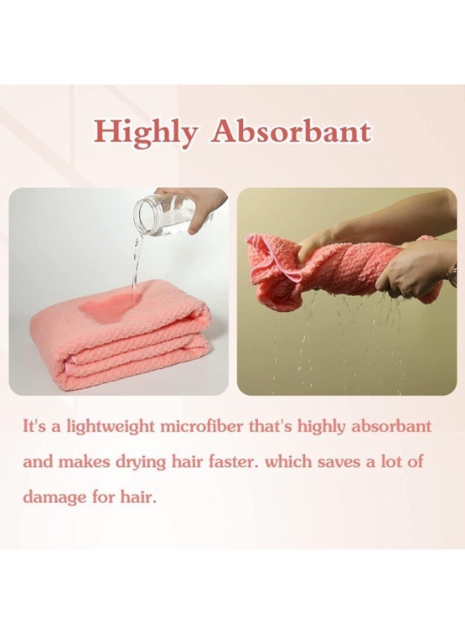 Large Microfiber Hair Towel Wrap for Women, Anti Frizz Hair Drying Towel with Elastic Strap, Fast Dry | Super Absorbent | Quick Dry Hair Turban for Wet, Curly, Long & Thick Hair -Blue (Pink) - Image 4