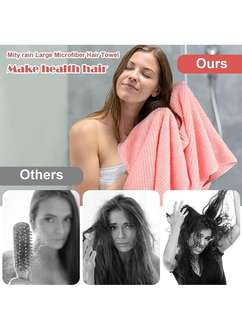 Large Microfiber Hair Towel Wrap for Women, Anti Frizz Hair Drying Towel with Elastic Strap, Fast Dry | Super Absorbent | Quick Dry Hair Turban for Wet, Curly, Long & Thick Hair -Blue (Pink) - Image 5