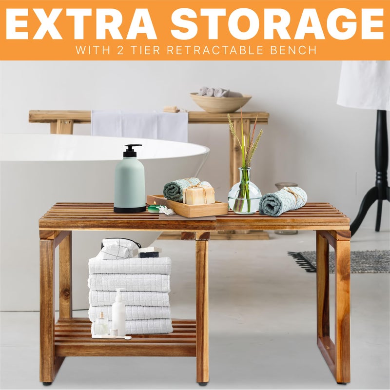 ENKEZI Adjustable Length 29 Inches Shower Stool Bench Chair Waterproof with Storage Shelf for Shaving Legs, Spa, Bath Seat in Bathroom, Inside Shower for Adults Seniors Elderly (Small 29 in) - Image 4