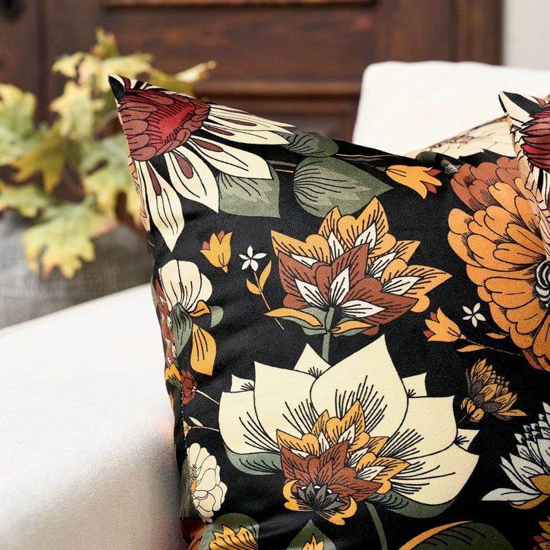 Tyrot Black Boho Floral Velvet Throw Pillow Covers 18x18 Inch Set of 2 Farmhouse Vintage Cushion Covers Mid Century Modern Botanical Home Decor Pillow Cases for Couch Bed Sofa Living Room, Bedroom - Image 5