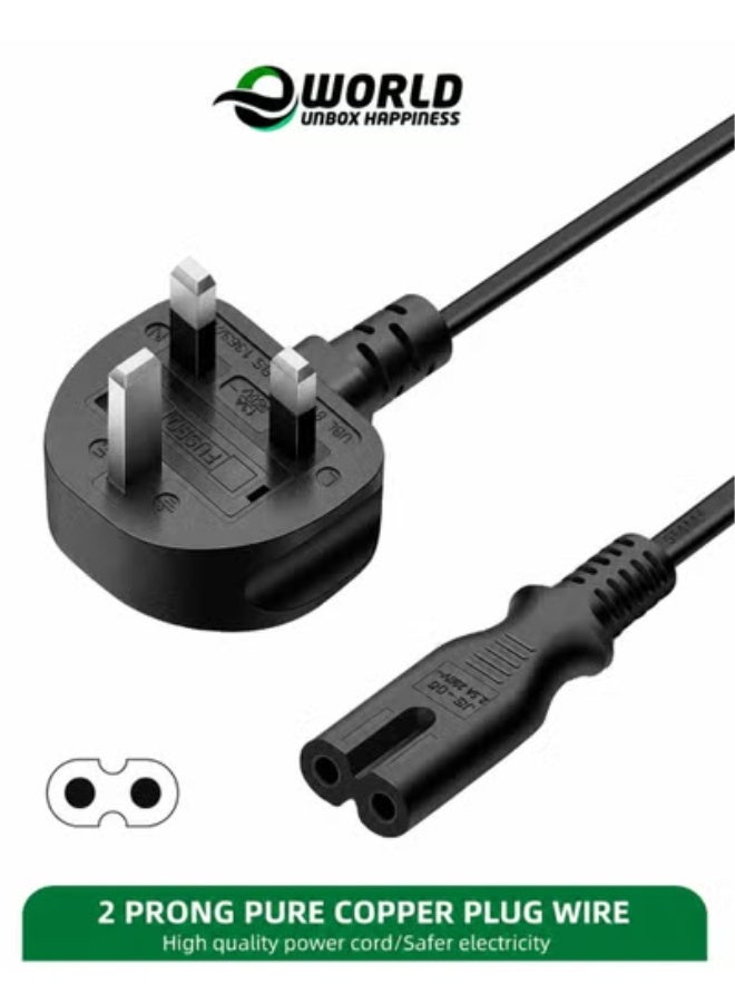 Eworld 2-Prong AC Power Cord Cable with Fuse – Compatible with Samsung, LG, Sony, TCL TVs, HP Printers, PS3/PS4/PS5, Laptops, Sound Bars & More – AC Wall Plug 3 Meter - Image 1