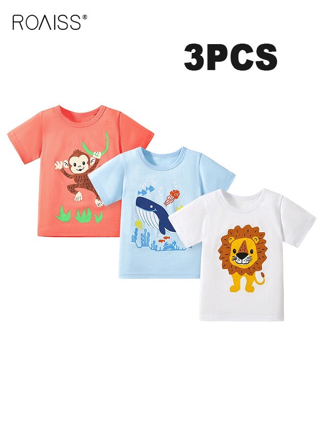 roaiss Boys' 3 Pack Short Sleeve Crewneck T-Shirt Set, Stylish Unique T shirts for Boys, Summer Cartoon Tops, Suitable for Daily Wear or Any Occasion  - Image 1