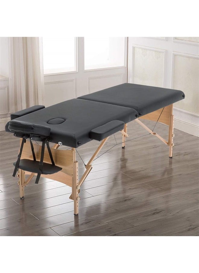 BestMassage Portable 84 Inches Long 28 Inchs Wide Hight Adjustable Table 2 Folding Massage Spa Facial Cradle Salon Bed W/Carry Case, 1 Count (Pack of 1), Black  - Image 2