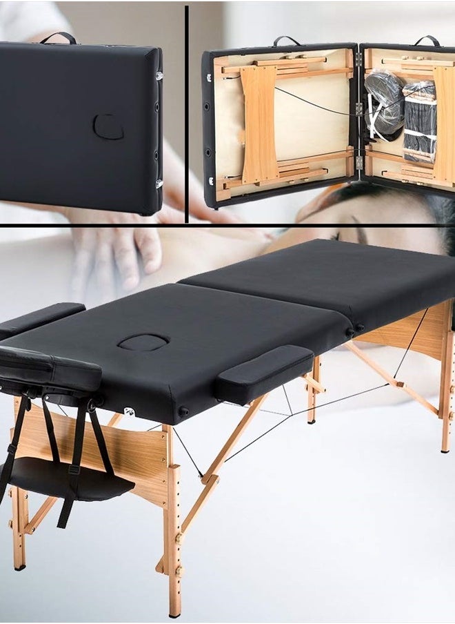 BestMassage Portable 84 Inches Long 28 Inchs Wide Hight Adjustable Table 2 Folding Massage Spa Facial Cradle Salon Bed W/Carry Case, 1 Count (Pack of 1), Black  - Image 3