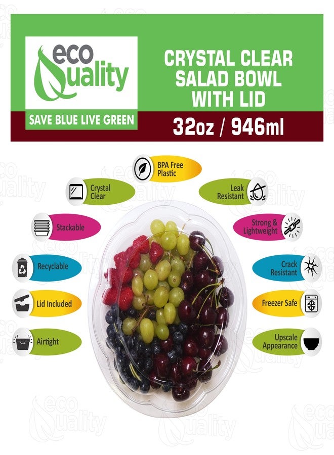 EcoQuality 32oz Salad Bowls To-Go with Lids (150 Count) - Clear Plastic Disposable Salad Containers | Airtight, Lunch, Salads, Parfait, Fruits, Leak Proof, Airtight, Fresh, Meal Prep | Rose Bowl Container (32oz) - Image 2