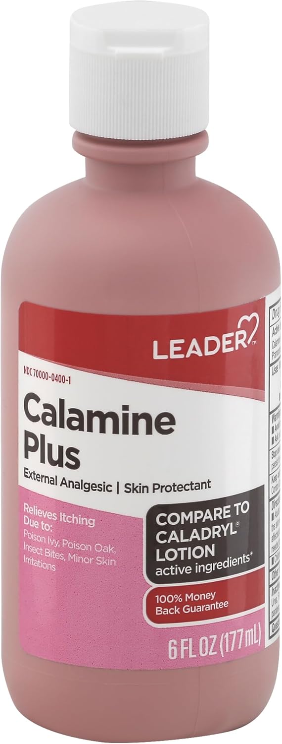 Leader Calamine Plus Anti-Itch Lotion, External Analgesic, Skin Protectant for Itch Relief, Poison Ivy, Insect Bites, Chicken Pox, for Adults & Children 2+, Compare to Caladryl - 6 oz