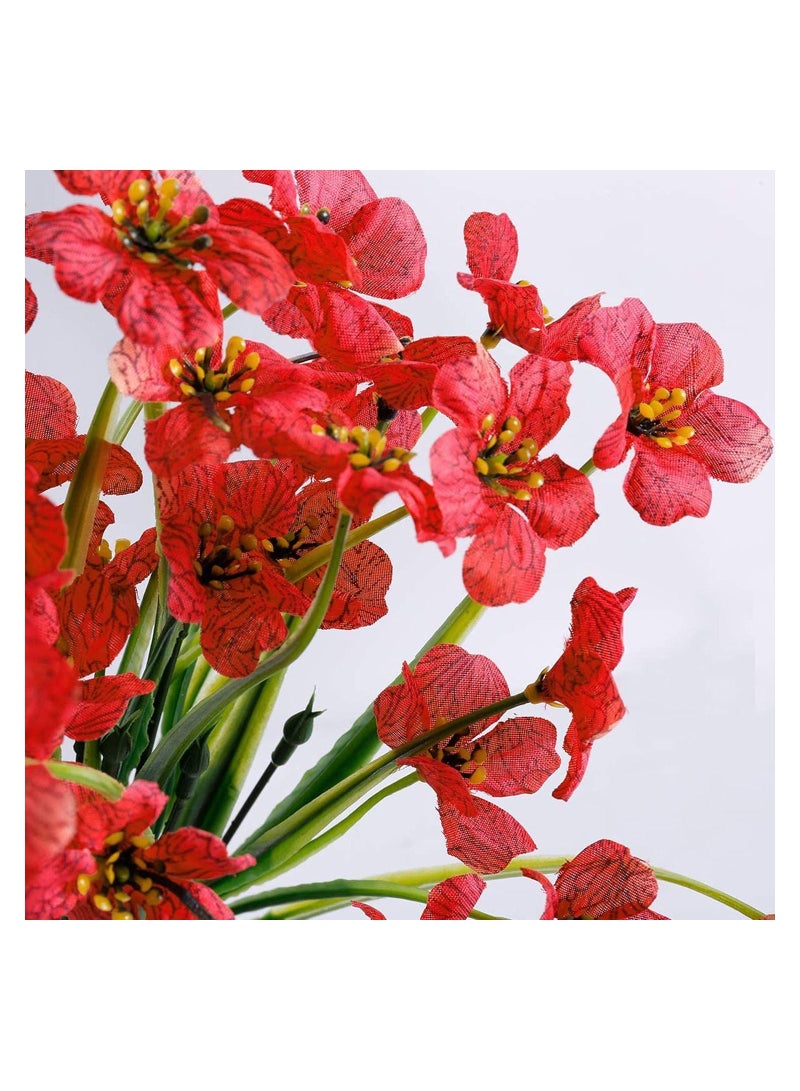 SYOSI Artificial Flowers, 12 Bundles Outdoor UV Resistant Fake Flowers, No Fade Faux Plants, Garden Porch Window Box Decorating, for Home Wedding Decoration Party (Deep Red) - Image 2