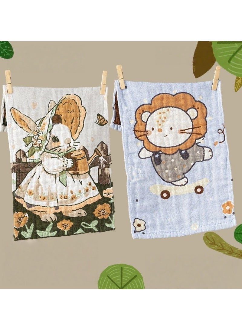 2-piece set. Pure cotton muslin towel for children. Quick-drying and water-absorbent. Suitable for children's face washing. Small size: 25×50cm. - Image 1