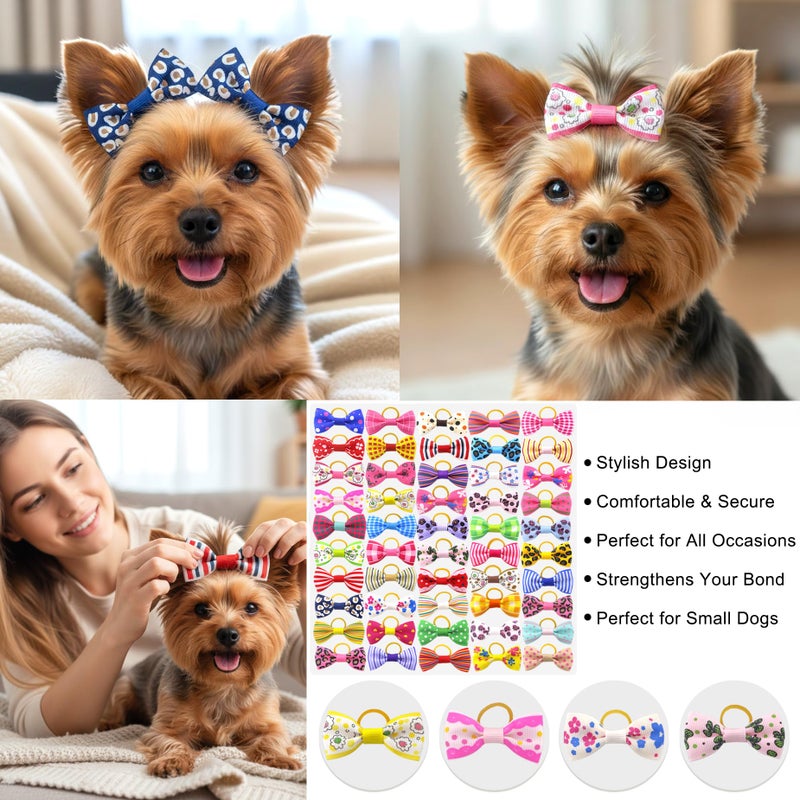 QingHan Puppy Dog Hair Bows: 2 inches with Rubber Bands Small Pet Grooming Girl Doggy Accessories 100pcs (50 Pairs) - Image 2