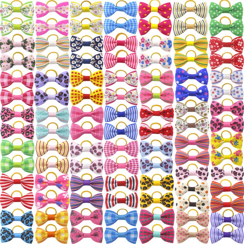 QingHan Puppy Dog Hair Bows: 2 inches with Rubber Bands Small Pet Grooming Girl Doggy Accessories 100pcs (50 Pairs) - Image 1