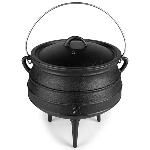Bruntmor 8-Quart Pre-Seasoned Cast Iron Cauldron - African Potjie Pot with Lid - 3-Legged Pot for Even Heat Distribution - Outdoor Cast Iron Dutch Oven Cookware for Campfire Cooking and Boiling - Image 1