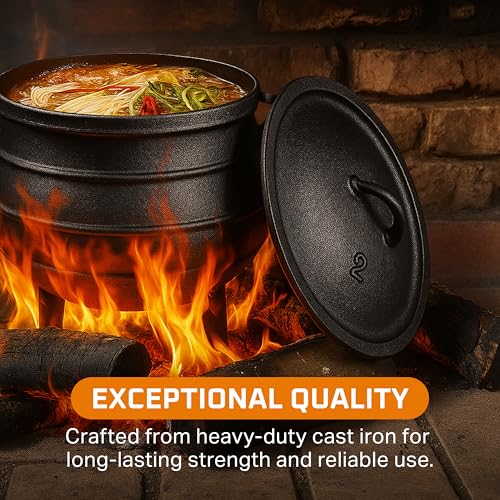 Bruntmor 8-Quart Pre-Seasoned Cast Iron Cauldron - African Potjie Pot with Lid - 3-Legged Pot for Even Heat Distribution - Outdoor Cast Iron Dutch Oven Cookware for Campfire Cooking and Boiling - Image 2
