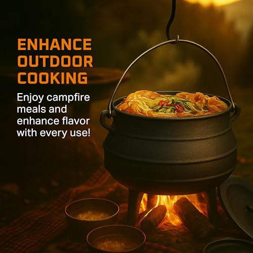Bruntmor 8-Quart Pre-Seasoned Cast Iron Cauldron - African Potjie Pot with Lid - 3-Legged Pot for Even Heat Distribution - Outdoor Cast Iron Dutch Oven Cookware for Campfire Cooking and Boiling - Image 5