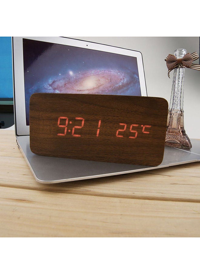 NIBEMINENT LED Digital Alarm Clock With Calendar Thermometer Brown - Image 2