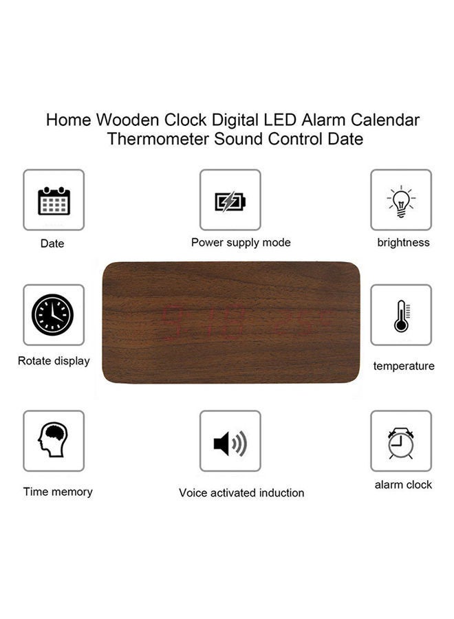 NIBEMINENT LED Digital Alarm Clock With Calendar Thermometer Brown - Image 3