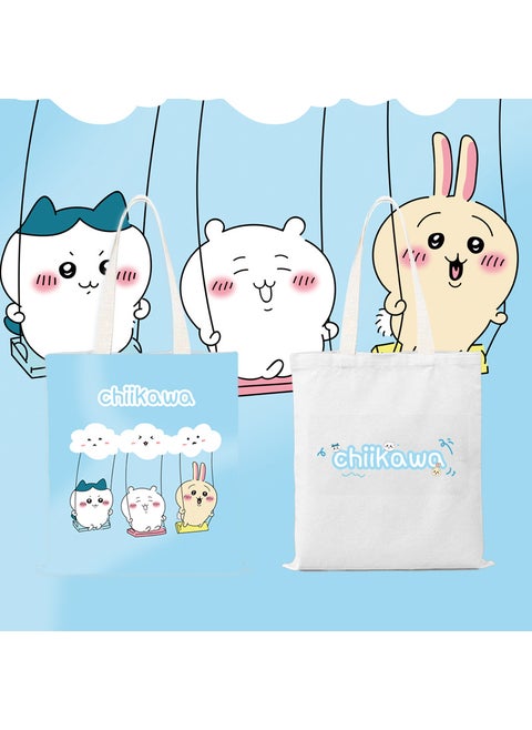 Large Capacity Canvas Tote Bag Single Shoulder Shopping Bag Cute Cartoon Simple Design City Style Urban Minimalist Student Bag Swing (size 35*40cm)