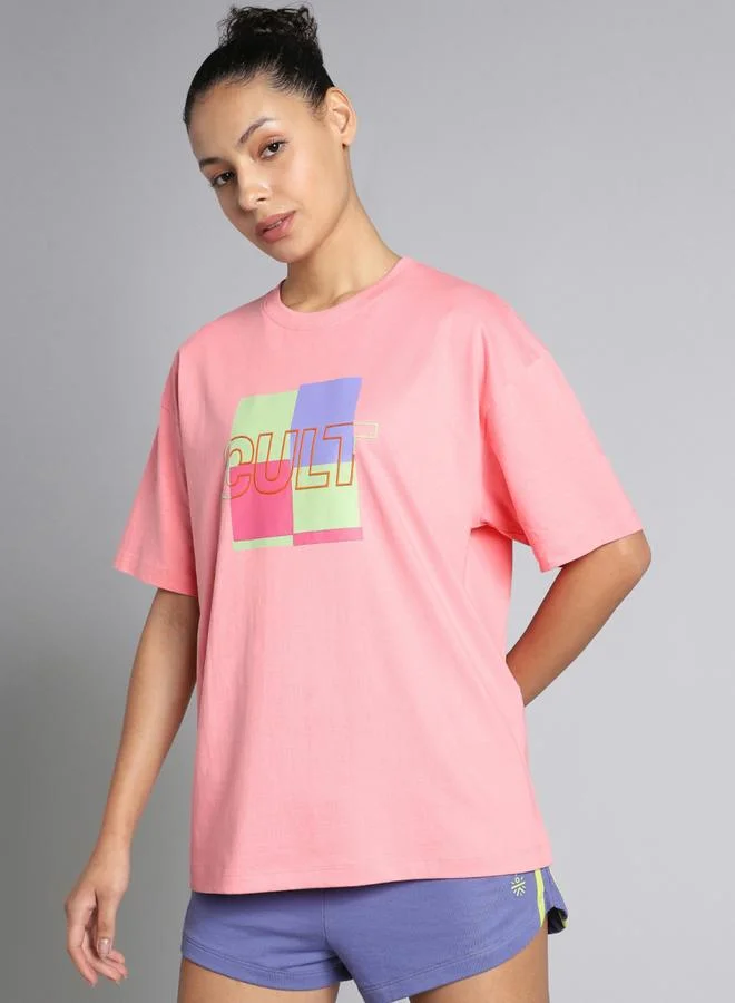 Cult Women Pink Brand Carrier Oversized T-Shirt