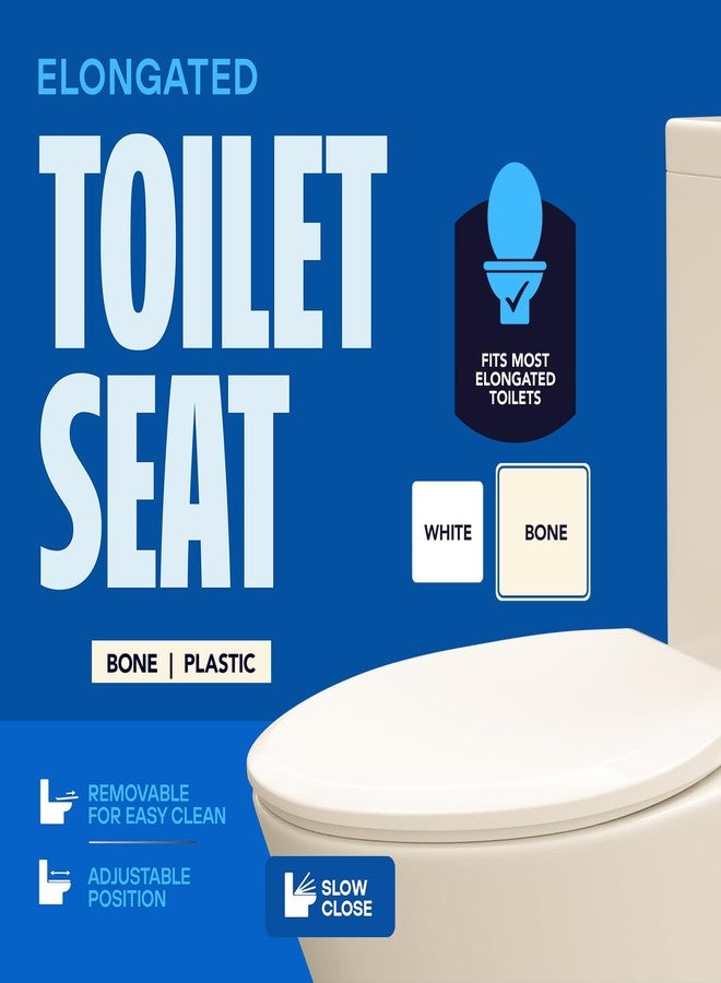 HIGHCRAFT Premium Elongated Toilet Seat with Slow-Close Design, Adjustable Hinges & Quick Removal Mechanism - Molded Plastic Toilet Seat - Fits Standard Elongated Toilets - Oval Seat in Bone/Beige - Image 4