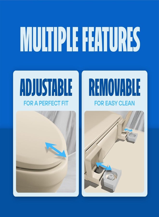 HIGHCRAFT Premium Elongated Toilet Seat with Slow-Close Design, Adjustable Hinges & Quick Removal Mechanism - Molded Plastic Toilet Seat - Fits Standard Elongated Toilets - Oval Seat in Bone/Beige - Image 2