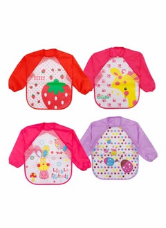KASTWAVE Bibs with Sleeves, 4 Pcs EVA Baby Bib Waterproof Long Sleeve Bib Unisex Feeding Bibs Apron Lovely Cute Cartoon Bibs for Infant Toddler 6 Months to 3 Years Old  - Image 1