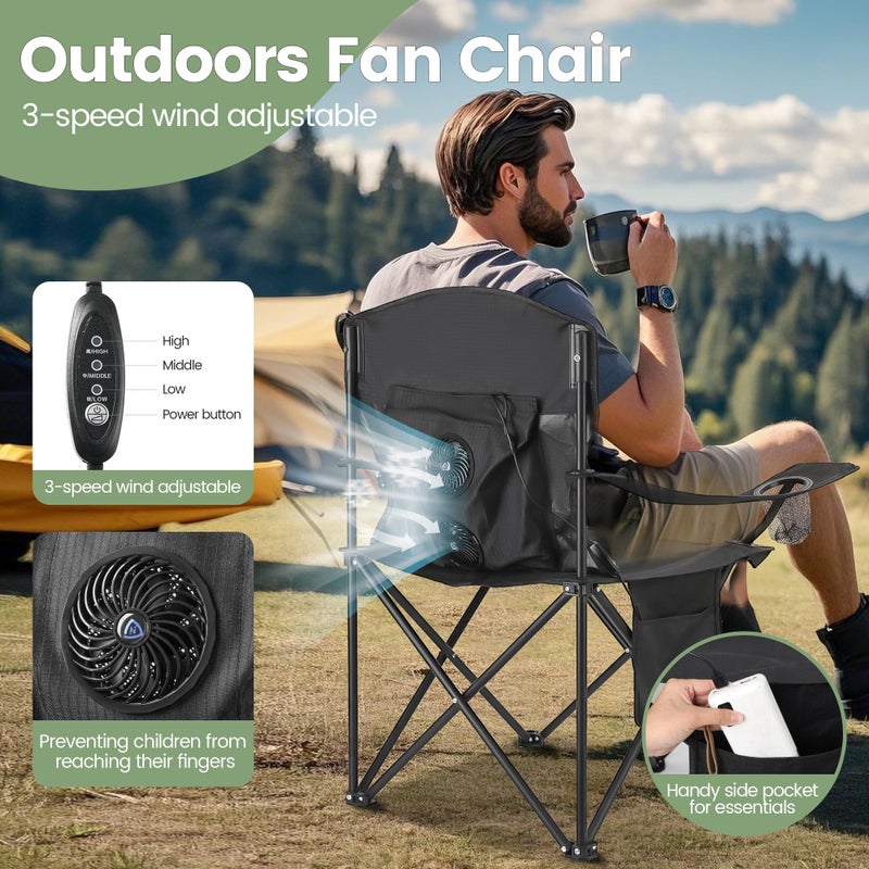 WEIDIORME 2 Pack Camping Chairs with Fan, Lightweight Camp Chair 300LBS Portable Foldable Chairs for Adults & Teens, Compact with Carry Bag for Camping, Beach, Picnics, Outdoor - Image 2