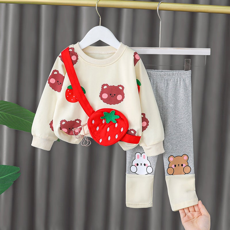 Children'S Clothing New Girls Cartoon Cotton Sweater Satchel Set Leggings Two-Piece Factory Generation - Image 5