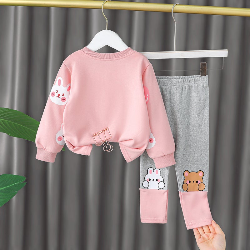 Children'S Clothing New Girls Cartoon Cotton Sweater Satchel Set Leggings Two-Piece Factory Generation - Image 4