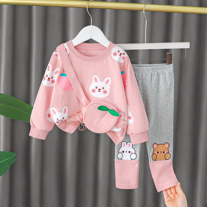 Children'S Clothing New Girls Cartoon Cotton Sweater Satchel Set Leggings Two-Piece Factory Generation - Image 3
