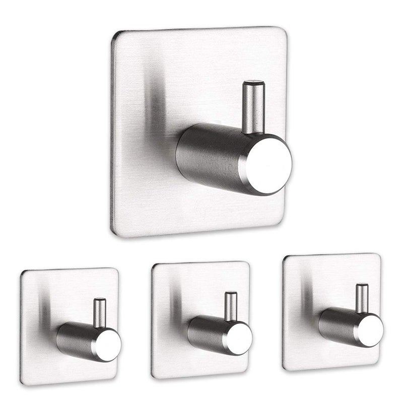 Self Adhesive Hooks Wall Coat Hooks Heavy Duty Wall Hanger Hanging for Robe Kitchen Bathroom Waterproof Stainless Steel Hooks Ultra Strong Self Metal Key Towel Hooks 4 Packs