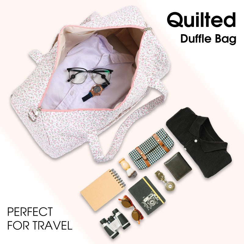 honitty Duffle Bag, Gym Bag for Women, Quilted Duffle Bags, Travel Large Capacity Floral Weekender Bags - Image 4