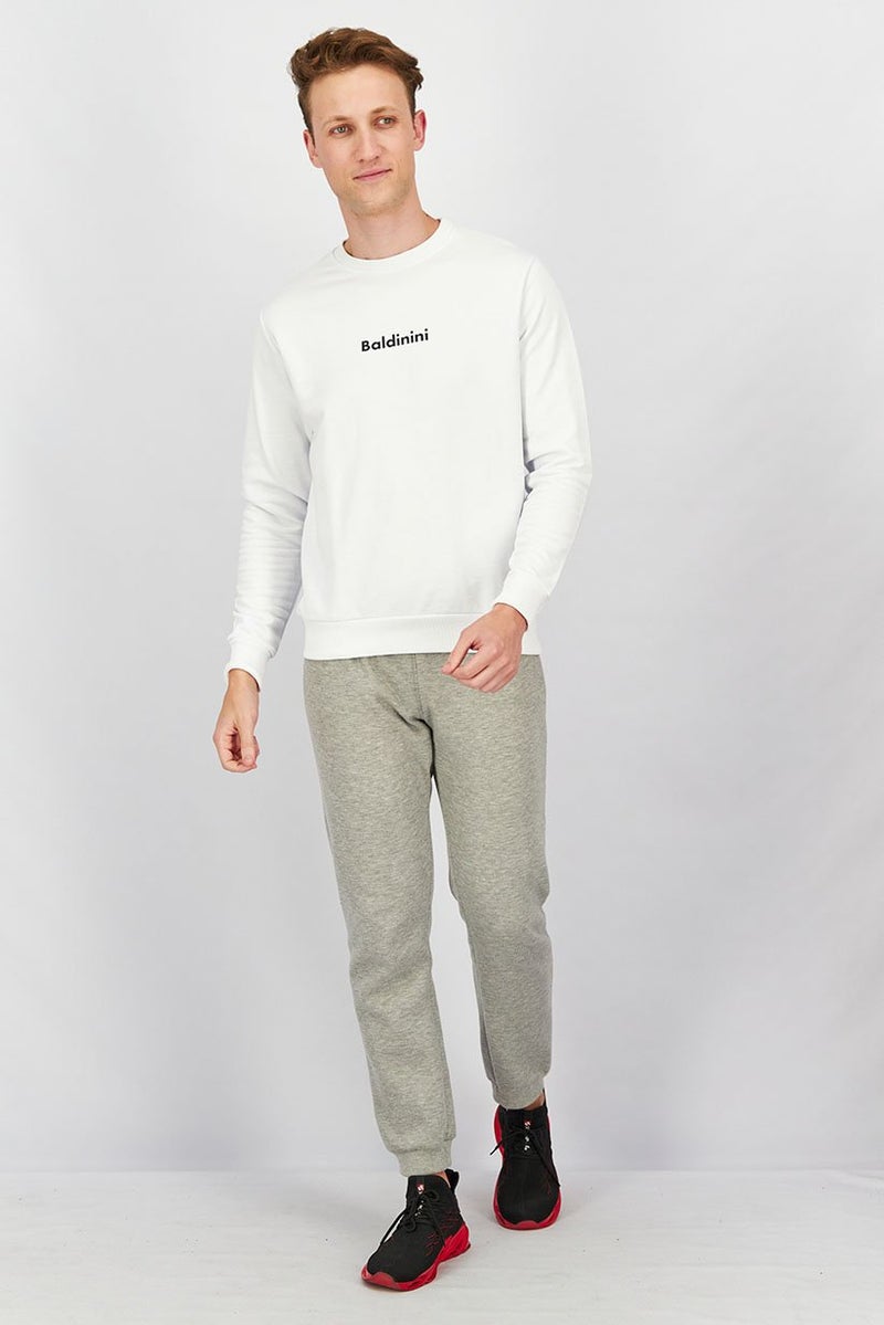 Baldinini Men Crew Neckline Brand Logo Brand Logo Sweatshirt, White - Image 3