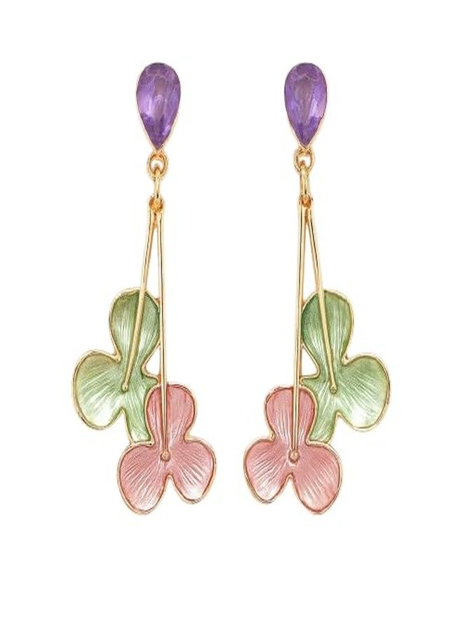 AMAAL Gold Pastel Floral Drop Earrings for Women Girls | Korean Enamel Flower Danglers Purple Stud Meenakari | Western Wedding,Earing | Stylish Jewellery for woman Valentine Gift for Girlfriend -503 - Image 1