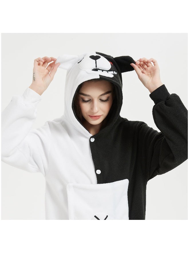 Adult Stitch Onesie Pajamas Cartoon Bear Animal Bodysuit Cosplay Costumes Unisex Teenagers Party Wear Costume Black and White Sleepwear Loose Size M  - Image 4