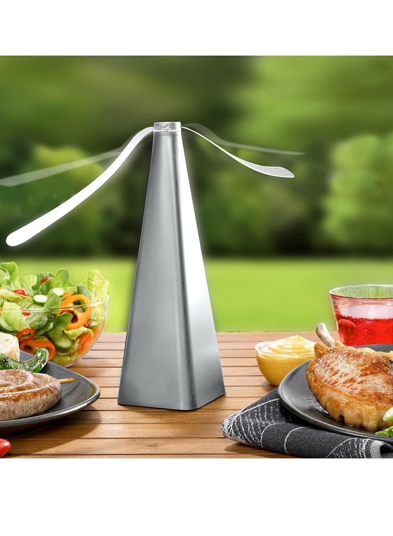 Excefore Fly Repellent Fan, Eco-Friendly Fly Insect Mosquito Repellent Fan, Keep Flies Bugs away from Food for Outdoor Table, Lightweight Portable, Camping Meal Home Hotel Restaurant (Silver 2 PCS) - Image 2