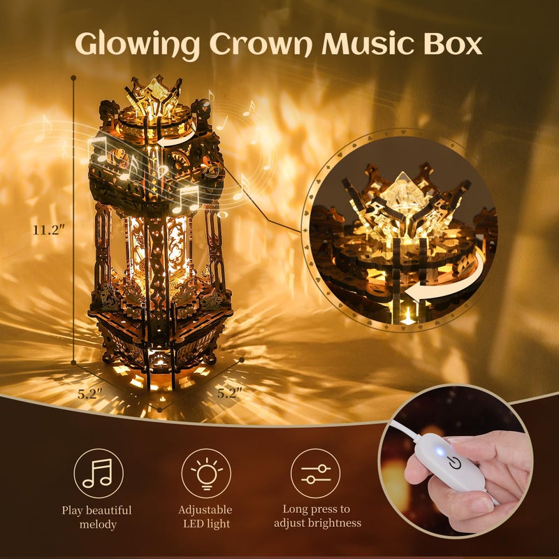 FUNPOLA LED 3D Wood Puzzle Poker World Projector Lamp â€“ DIY Craft Kit with LED Lights and Music Box â€“ Creative Poker-Themed Lamp, Nightlight Gift for Home DÃ©cor (Black Walnut) - Image 5