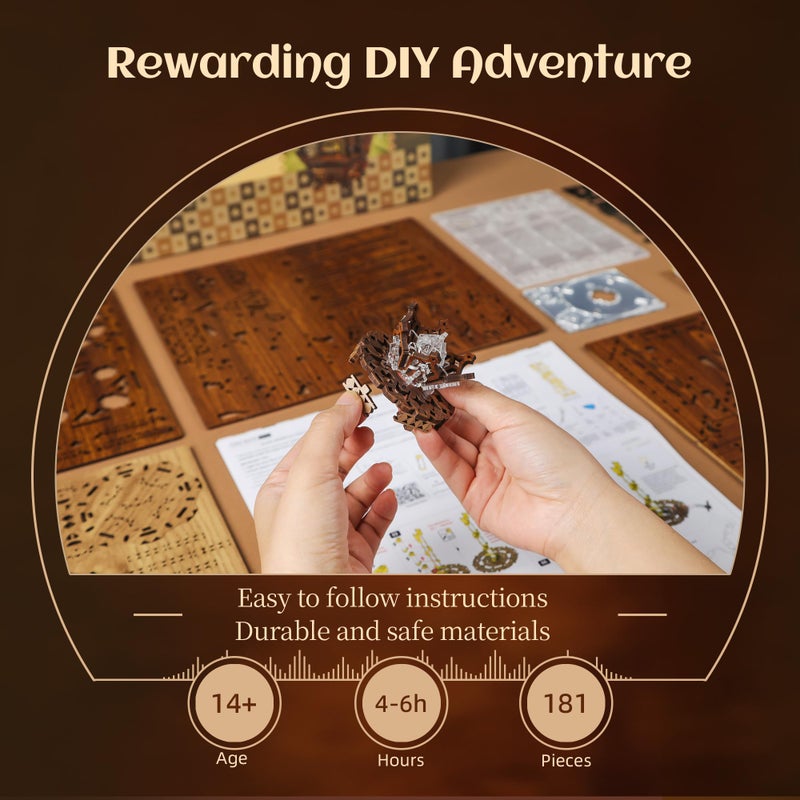 FUNPOLA LED 3D Wood Puzzle Poker World Projector Lamp â€“ DIY Craft Kit with LED Lights and Music Box â€“ Creative Poker-Themed Lamp, Nightlight Gift for Home DÃ©cor (Black Walnut) - Image 4