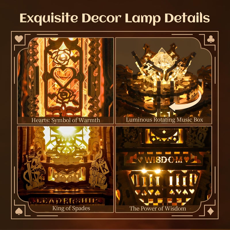 FUNPOLA LED 3D Wood Puzzle Poker World Projector Lamp â€“ DIY Craft Kit with LED Lights and Music Box â€“ Creative Poker-Themed Lamp, Nightlight Gift for Home DÃ©cor (Black Walnut) - Image 3