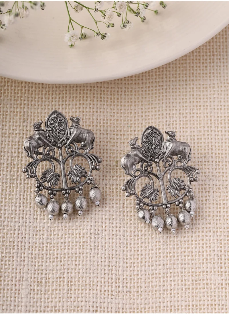 Priyaasi Plated Oxidised Contemporary Drop Earrings