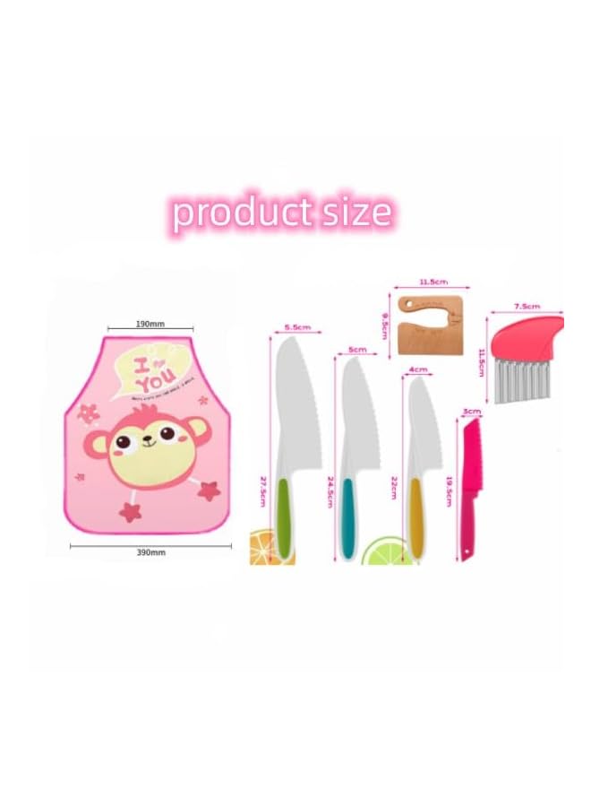 Raxoom 7 Pieces Kids kitchen Knife Set, Children's Cooking Safety Plastic Knife Potato Wavy Chopper Cutter Kids Fruit Baking Knife Toddler Kitchen Tools Kids Apron - Image 2