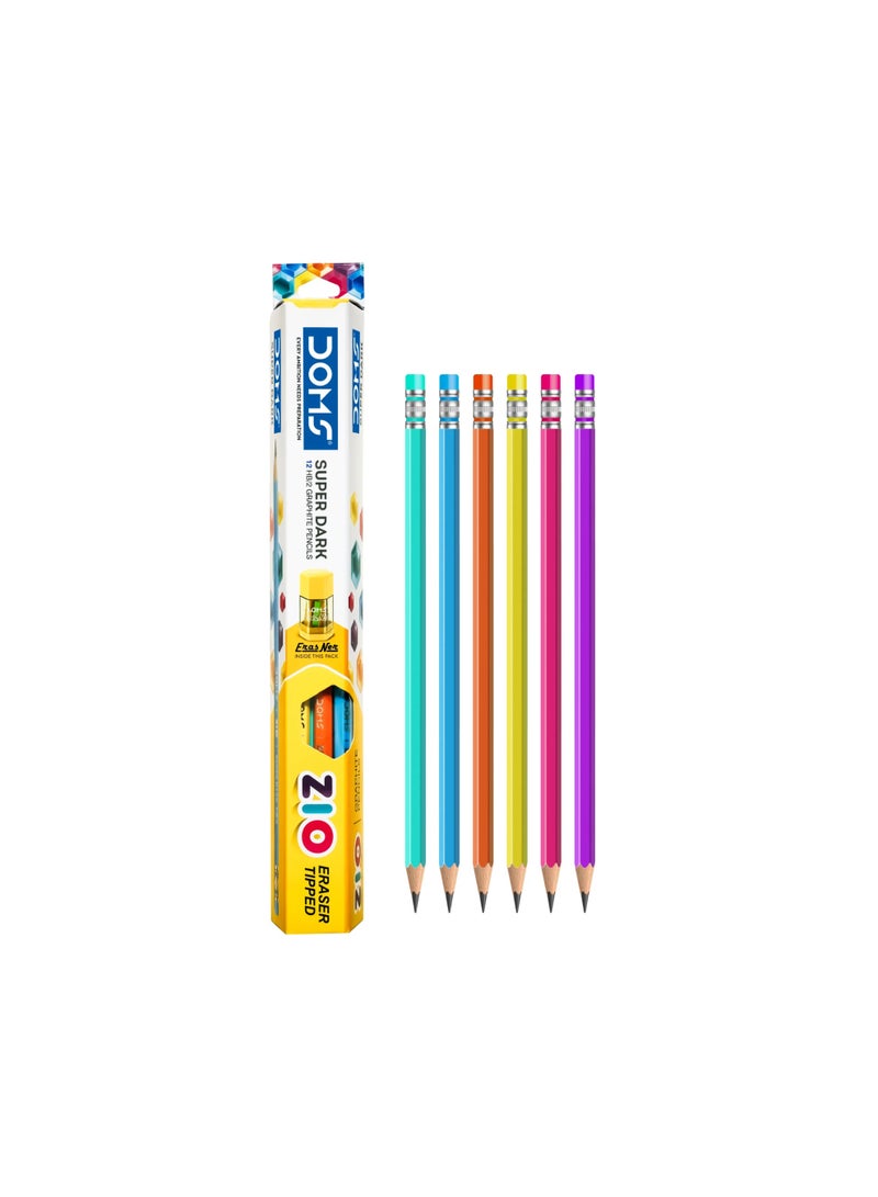 DOMS ZIO Eraser-Tipped Super Dark Graphite Pencils HB/2 – Multicolour – 12 Pencils with 1 Eras-Ner (Eraser + Sharpener) – 185mm Length - Image 3